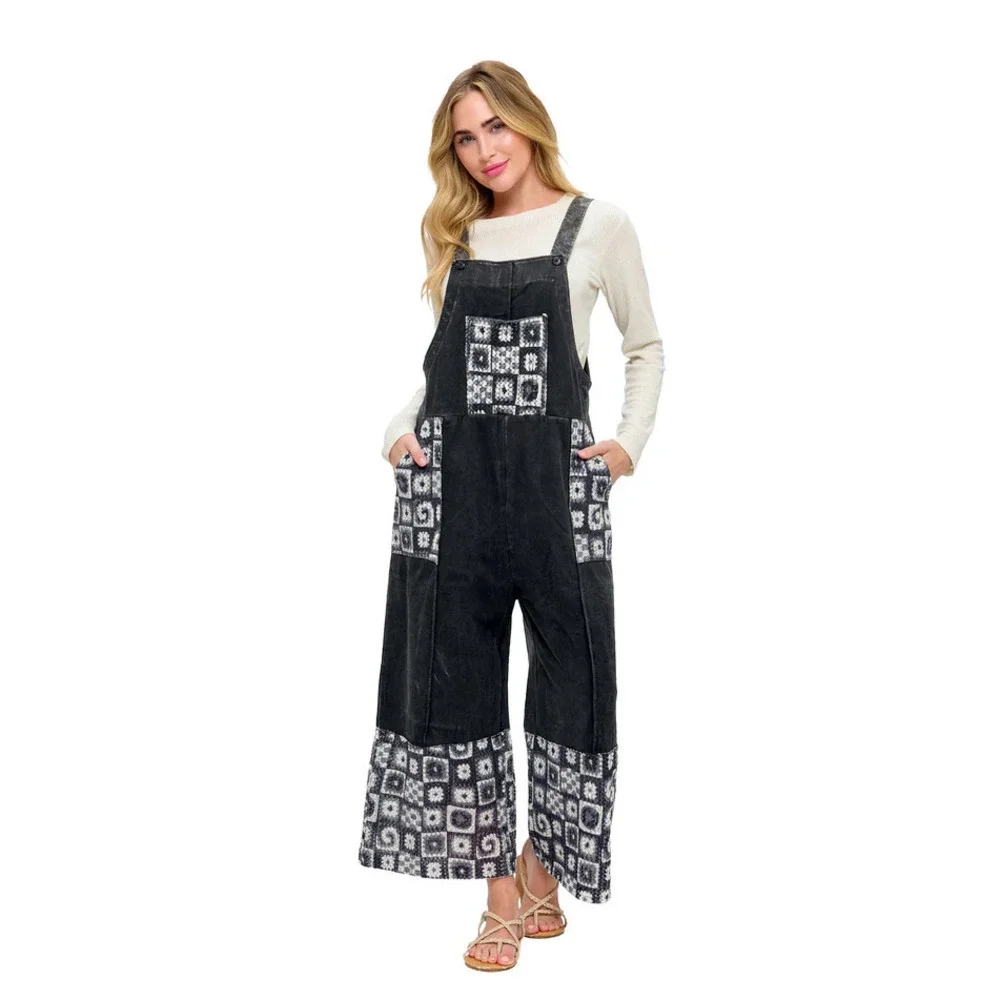 25700 C Yak & Yeti Overall Vintage Wash Colorblock Lace Applique Various Sizes